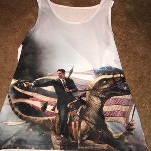Ronald Reagan riding dinosaur tank top
